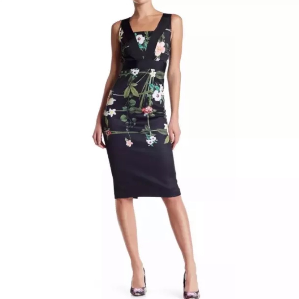Ted Baker Satin Flower Dress with ribbon belt sz10